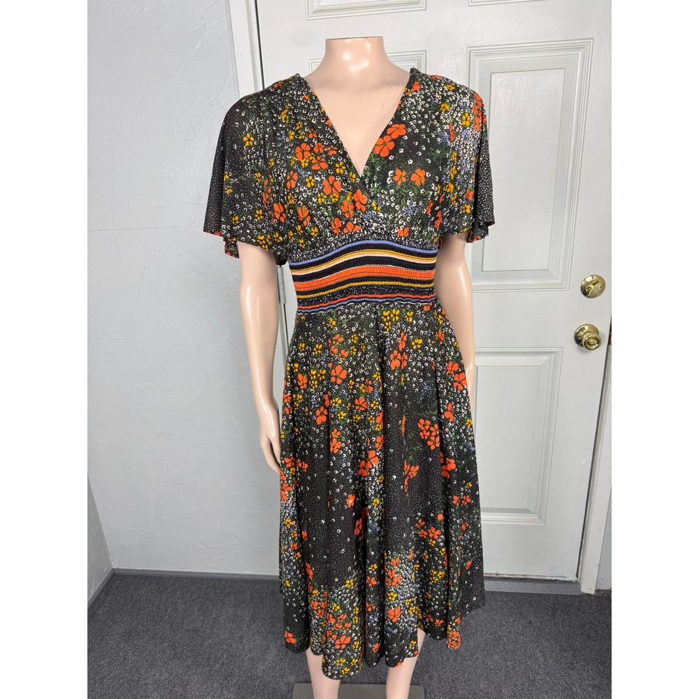Vintage 70s Yves Jennet I.Magnin Women's Dress 8 Floral Boho Polyester Knit OO30